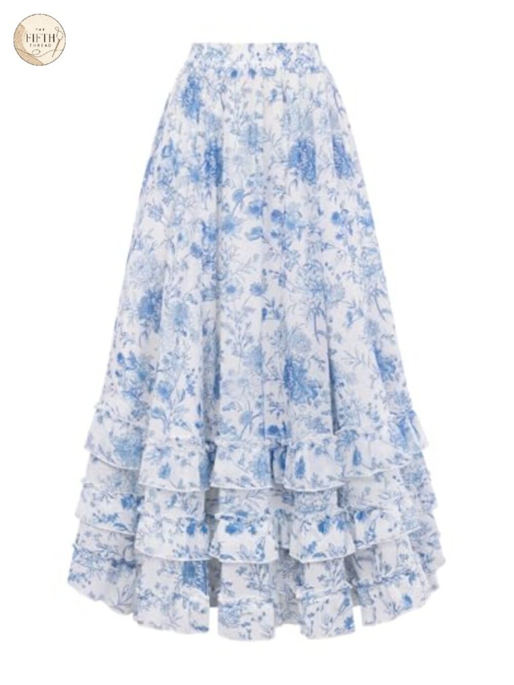 Floral Chiffon Maxi Skirt High Waist Ruffle Hem A-Line Womens